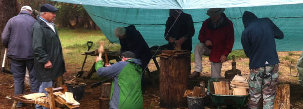Hands on Heritage volunteers making shingles