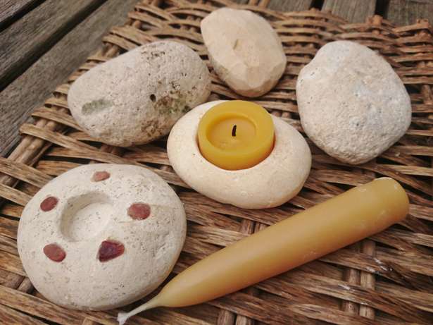 Stone candle holder and bees wax candle